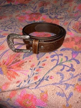 Shyanne Brown Embossed Leather Belt with Silver Western Buckle